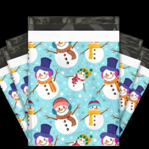 25 - 10x13 SNOWMEN POLY MAILER OFFICE 
SHIPPING ENVELOPES WINTER GIFT CHRISTMAS - Picture 2 of 5